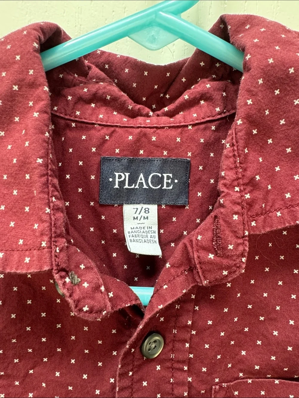 The Children's Place Burgundy Short-Sleeve Button-Down Shirt with Micro Dots